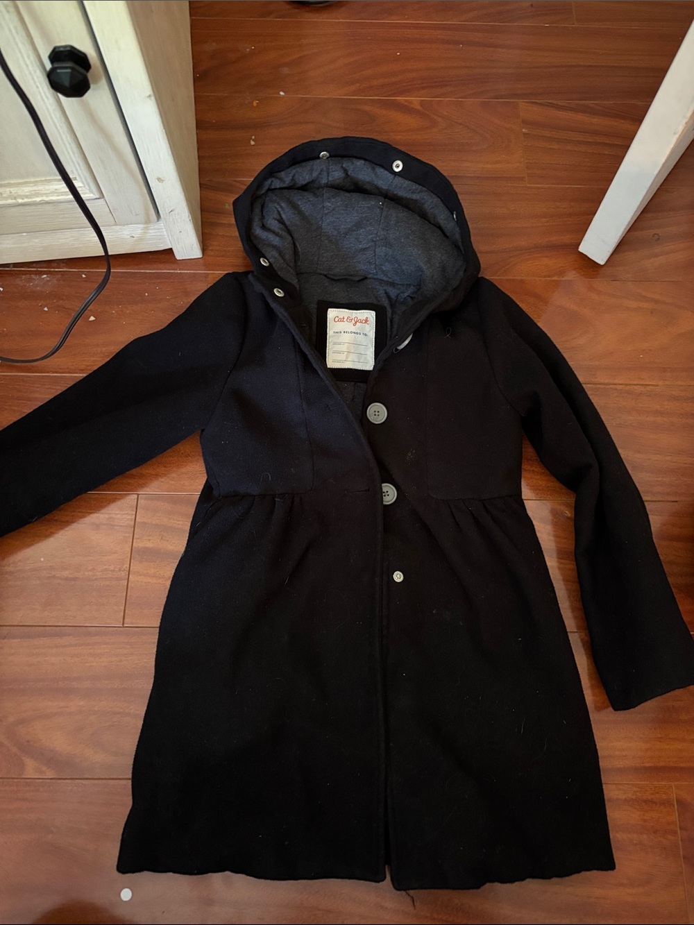 Cat & Jack Black Hooded Women's Coat with Gray Hood Lining